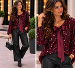 🍷✨ The Bordeaux Sparkle Bow Top ✨🍷
