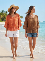 boho-style embroidered lace peplum tops