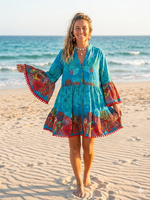 Under-the-Sea Print Tiered Boho Mini Dress