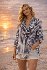 Striped ruffle blouse