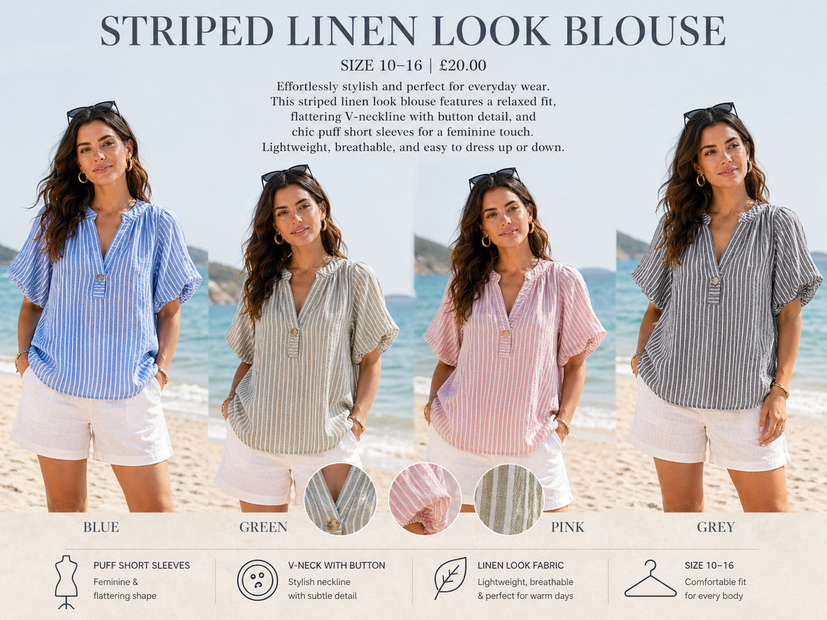 Striped linen look blouse