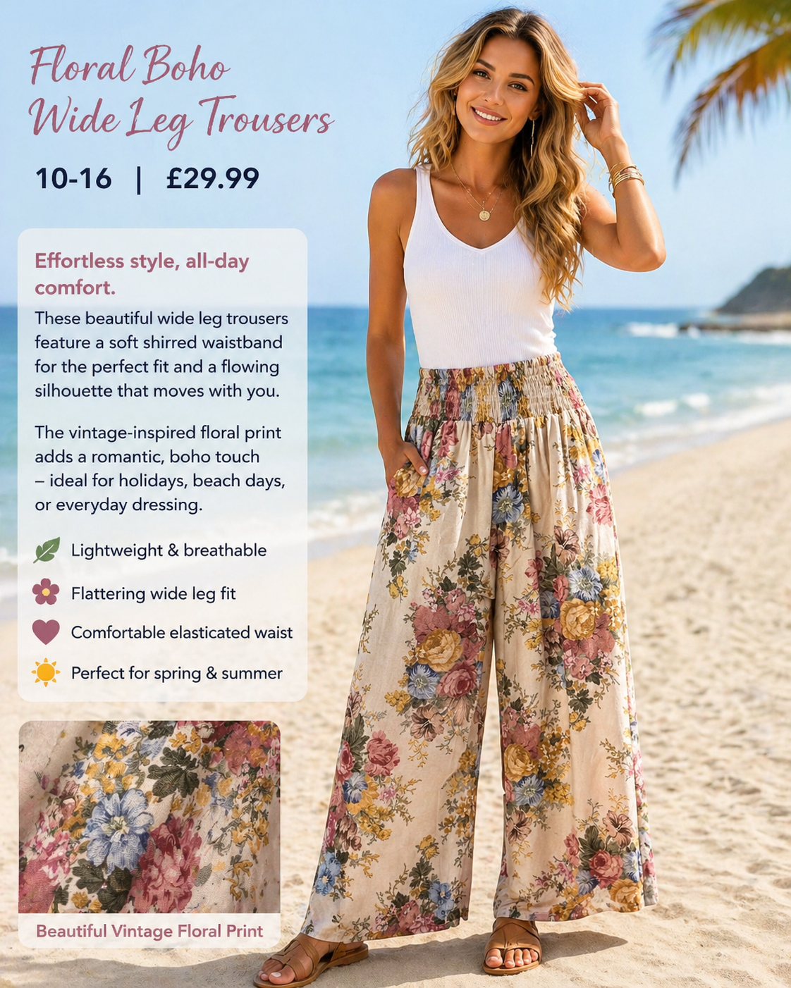 Floralboho white leg trousers