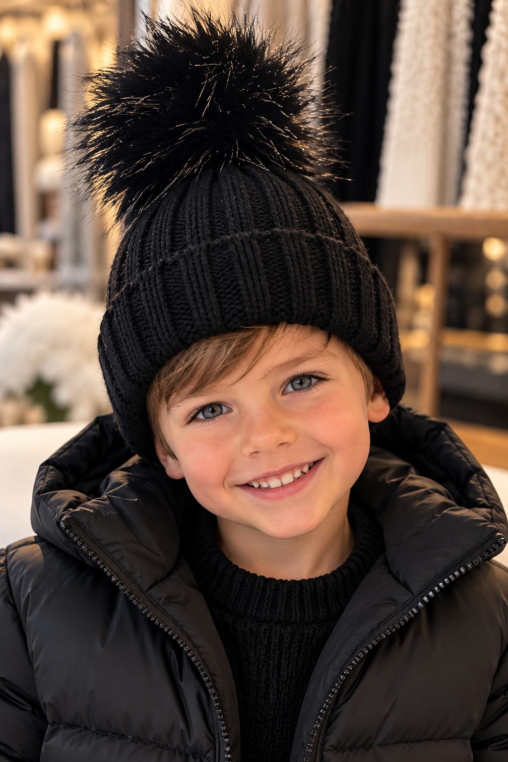 🖤 The Mini Aspen Faux Fur Pom Pom Hat – Black 🖤