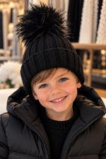 🖤 The Mini Aspen Faux Fur Pom Pom Hat – Black 🖤
