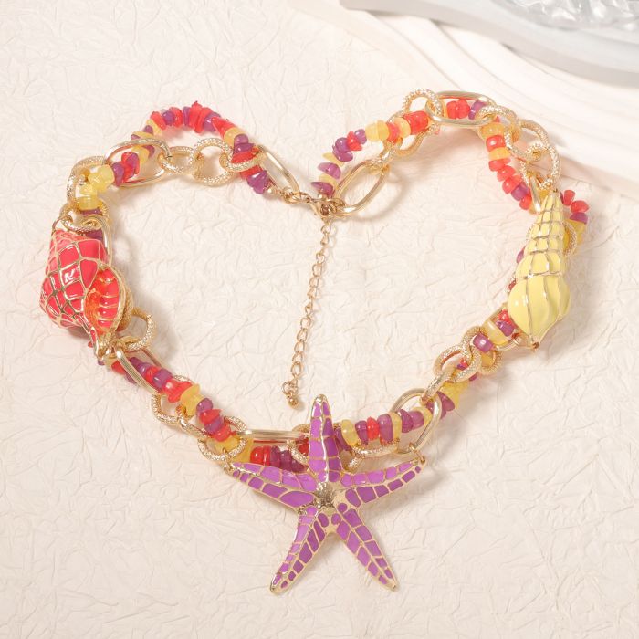 Vibrant Seashell & Starfish Statement Necklace