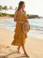 Tiered , spaghetti-strap midi dress.
