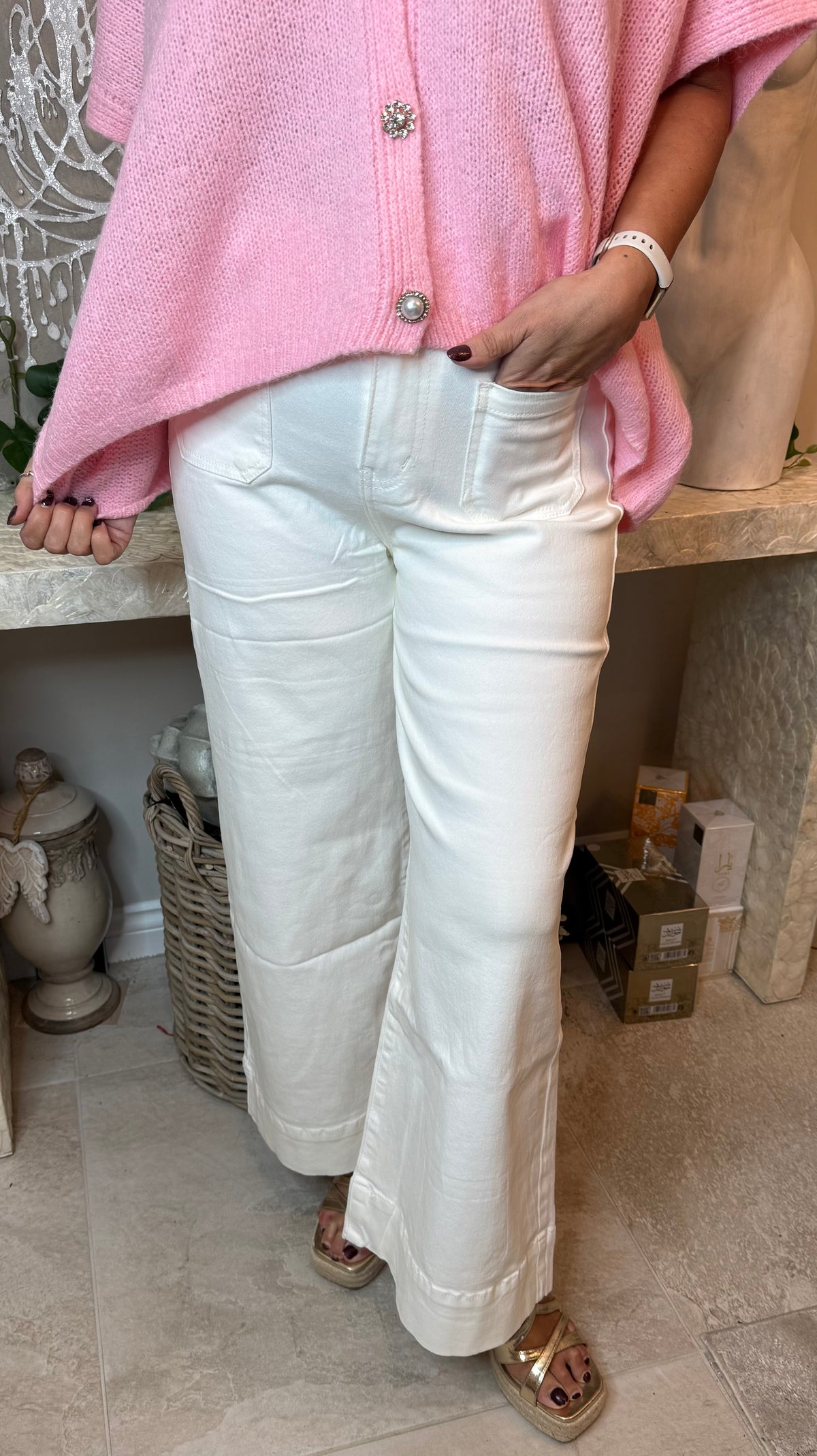 White flare jeans
