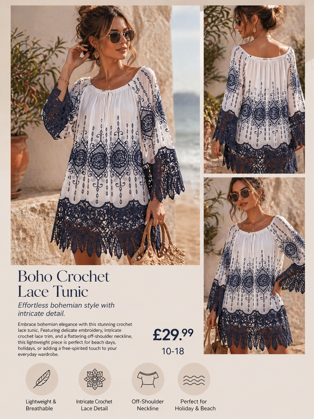 Boho crochet lace tunic