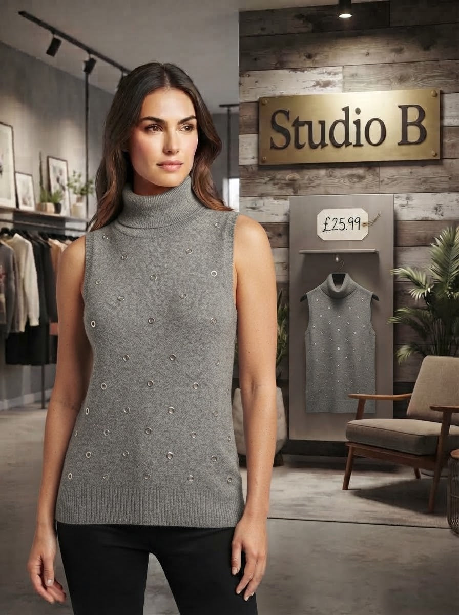 The Studded Sleeveless Turtleneck