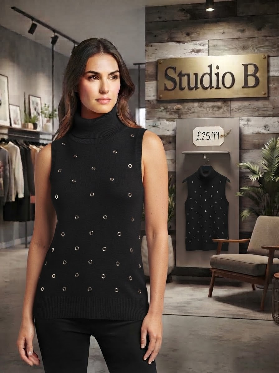 The Studded Sleeveless Turtleneck