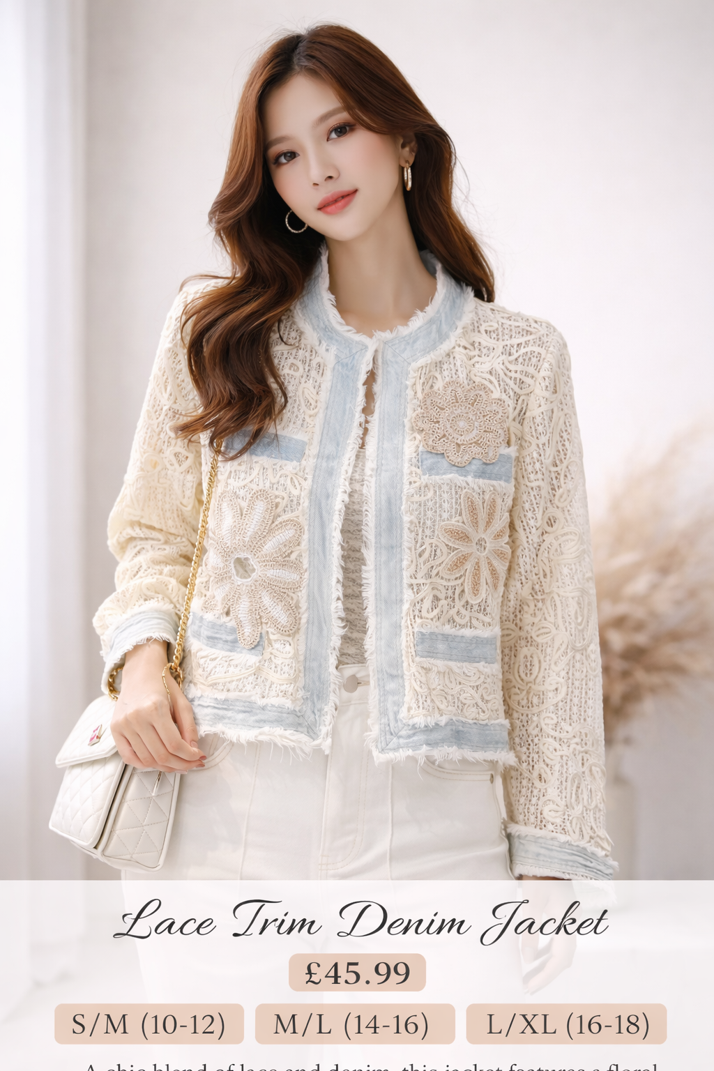 Lace trim denim jacket