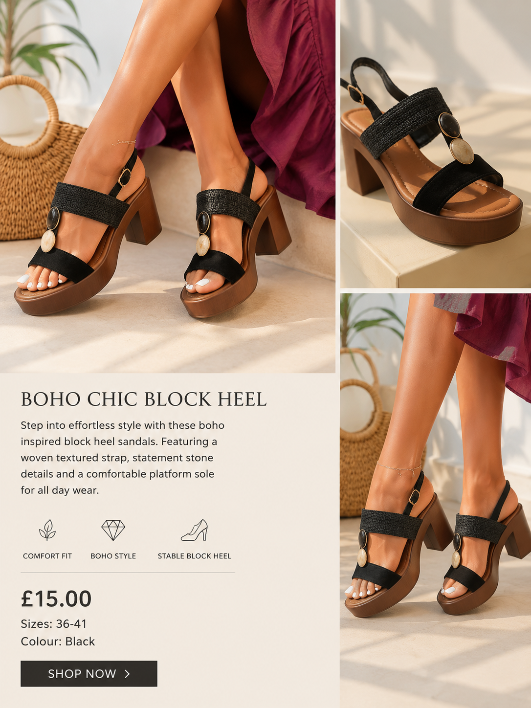 Boho chic block heel
