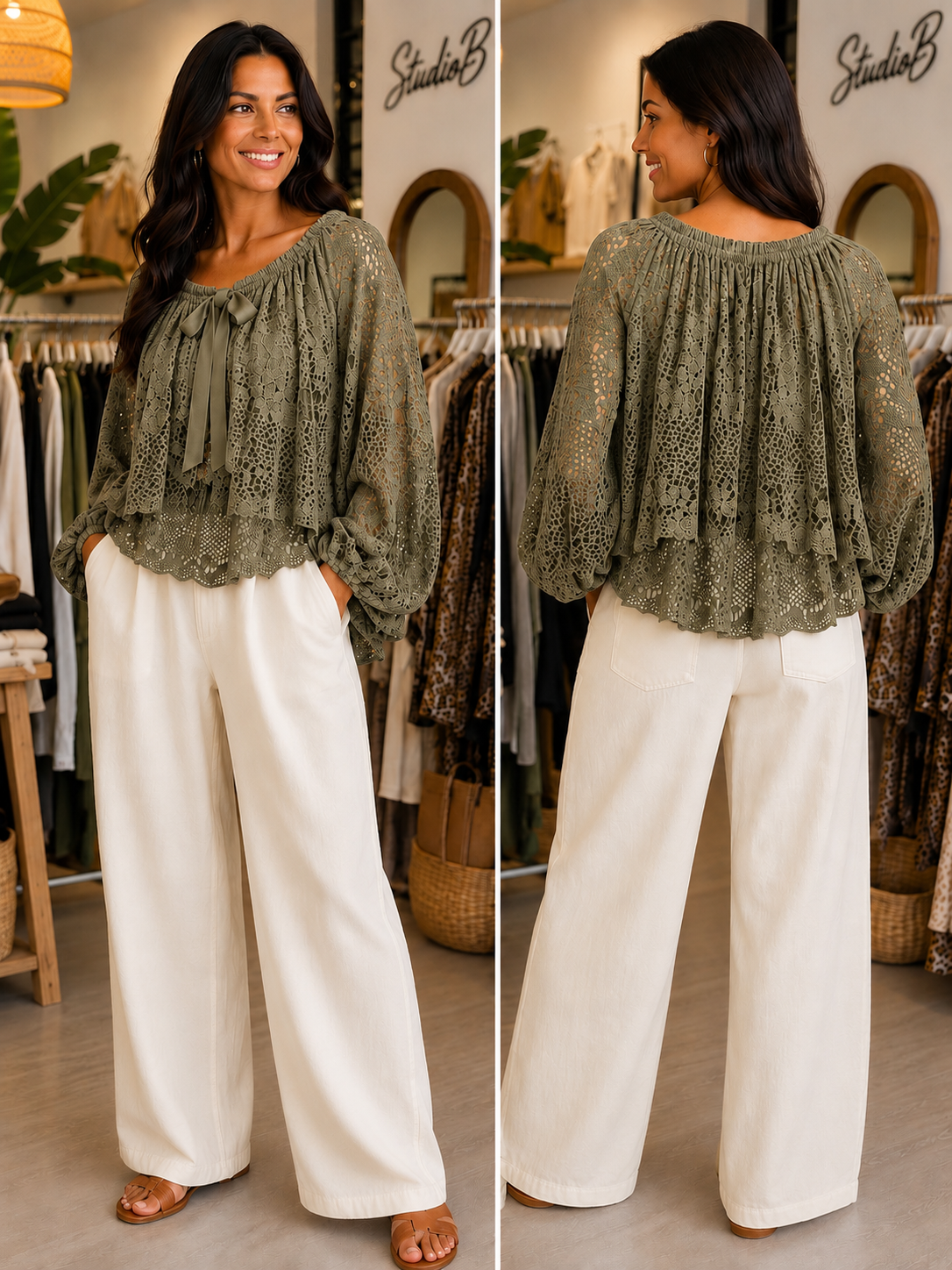 The Khaki Muse Lace Blouse