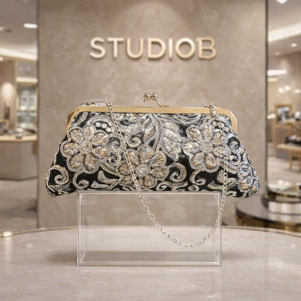 Sparkling Noir Embroidered Clutch Bag