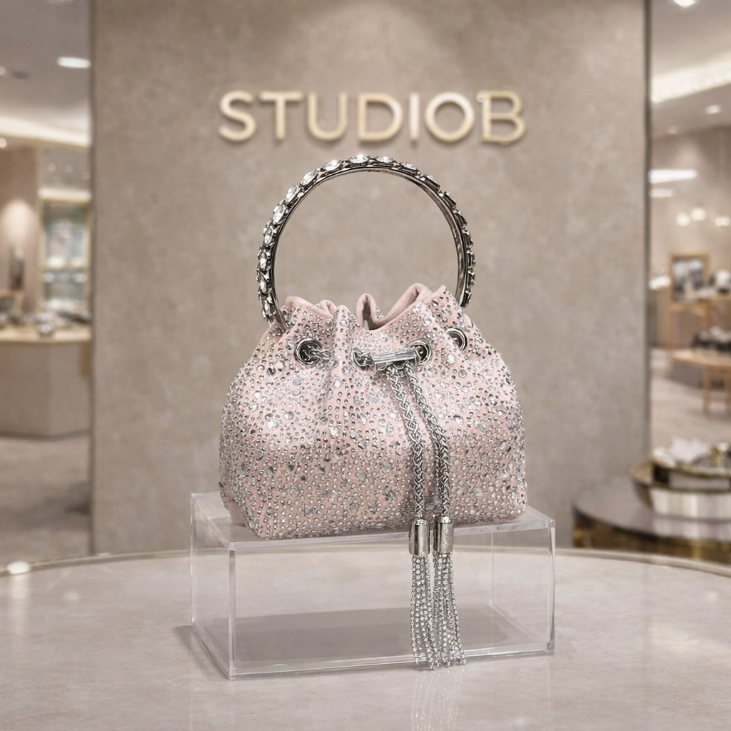 Blush Crystal Luxe Bucket Bag