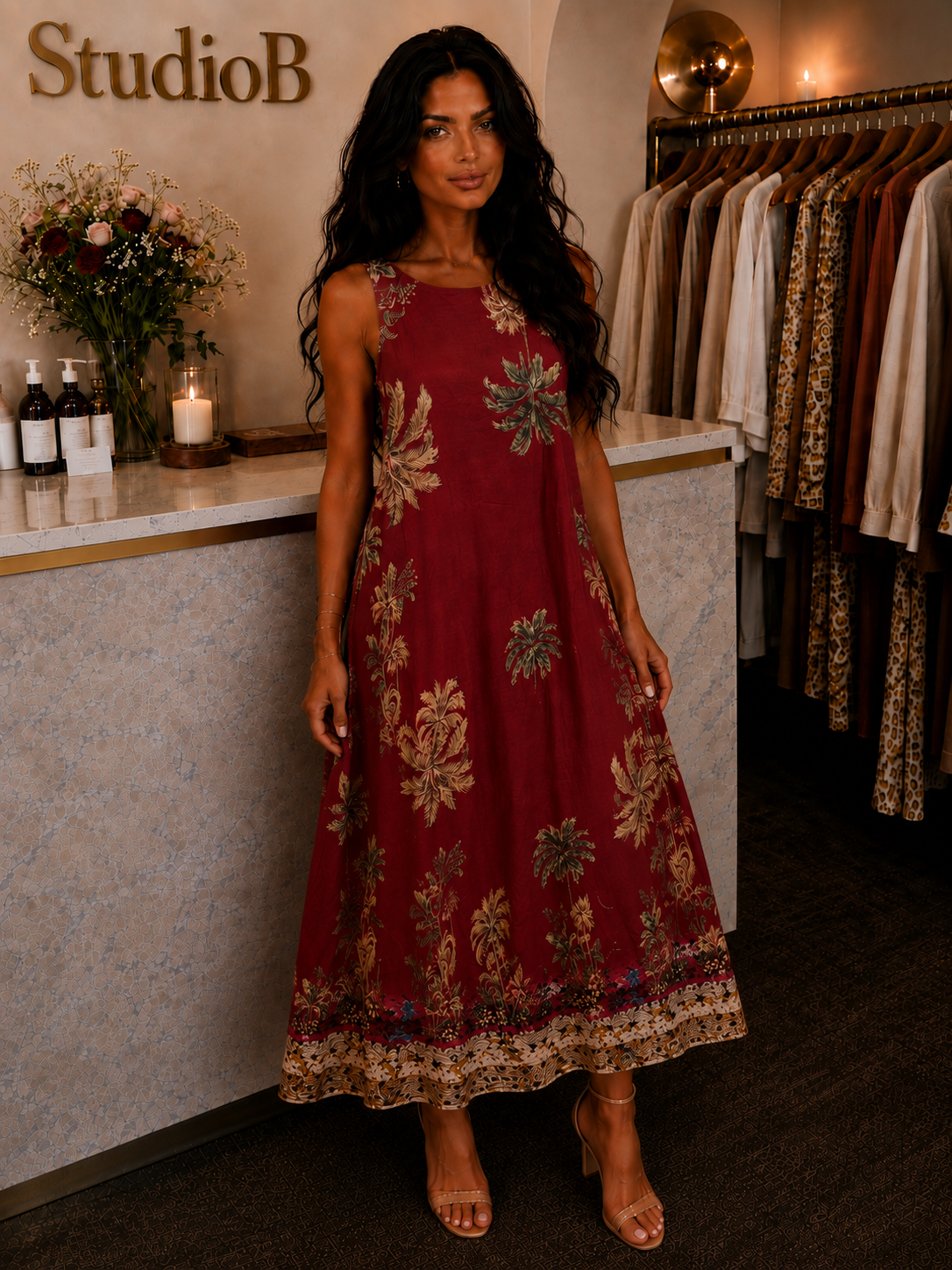 Bordeaux Palm Escape Dress