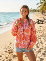 Oh La La Retro Graphic Ruffle Neck blouse