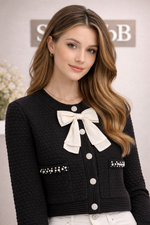 Midnight Pearl Bow Cardigan