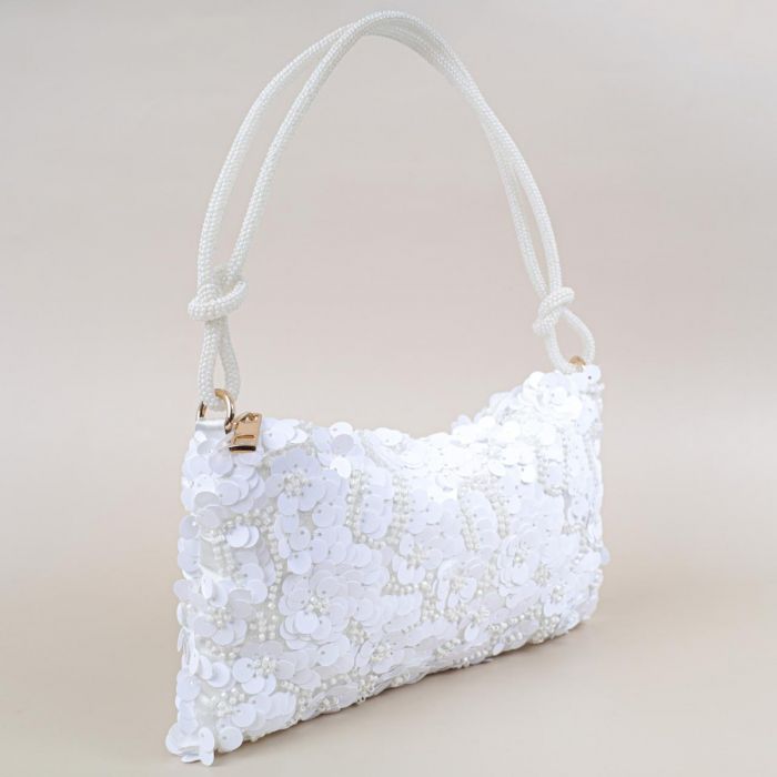 Beaded Floral Sequin Evening Bag in White