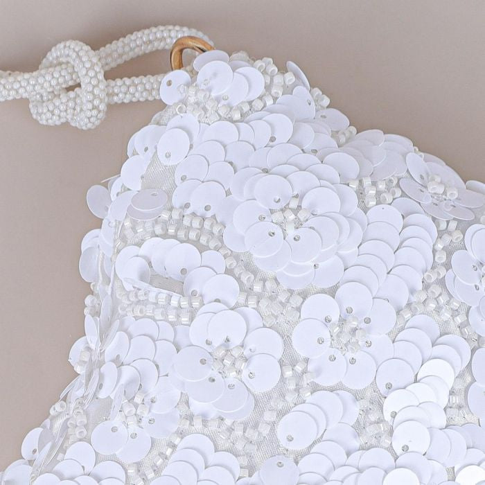 Beaded Floral Sequin Evening Bag in White