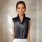V Neck Ruffled Satin Feel Blouse