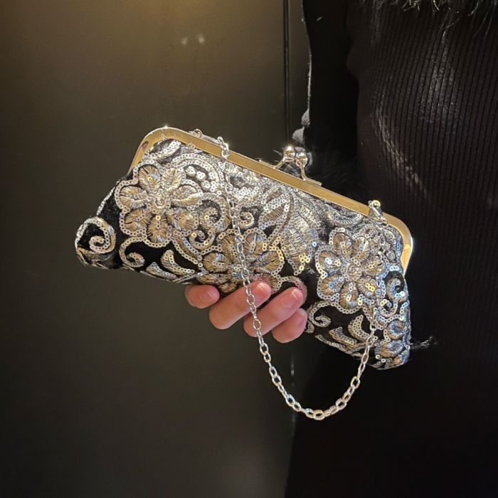 Sparkling Noir Embroidered Clutch Bag