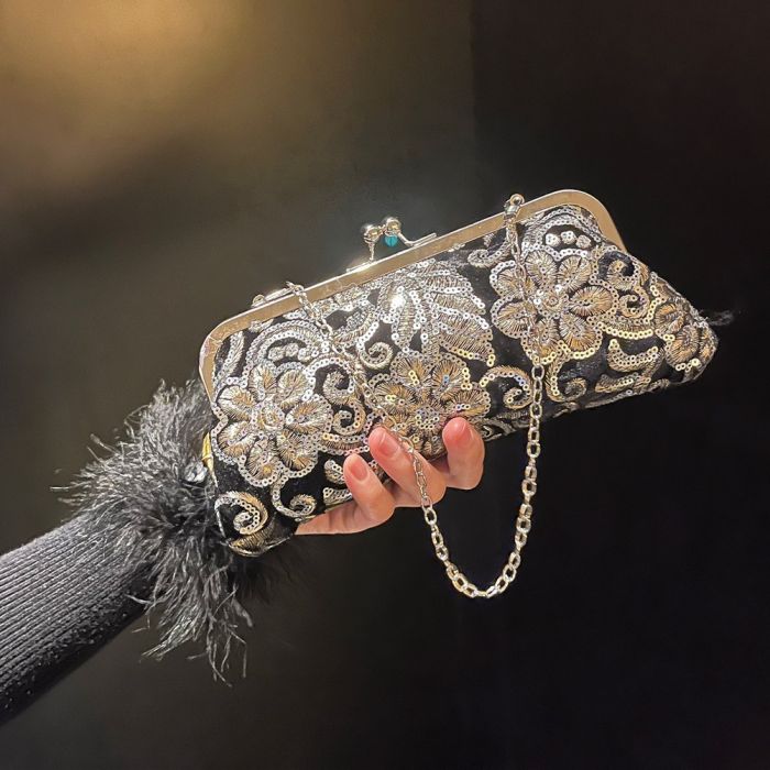Sparkling Noir Embroidered Clutch Bag
