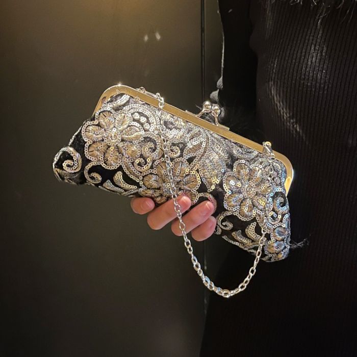 Sparkling Noir Embroidered Clutch Bag