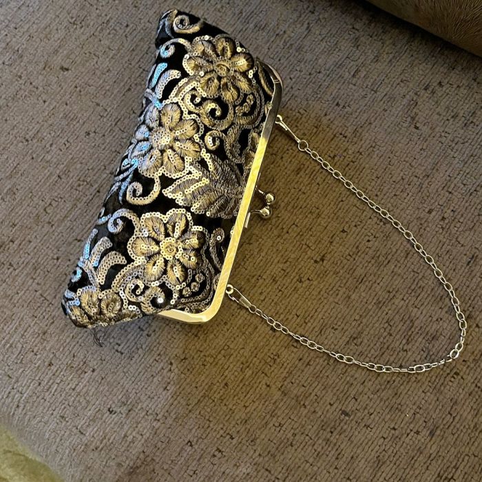 Sparkling Noir Embroidered Clutch Bag