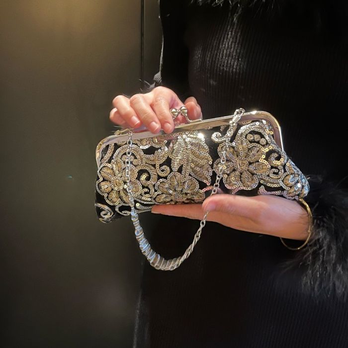 Sparkling Noir Embroidered Clutch Bag