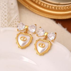 Bowknot & Heart Drop Earrings with Pearl in Ivory