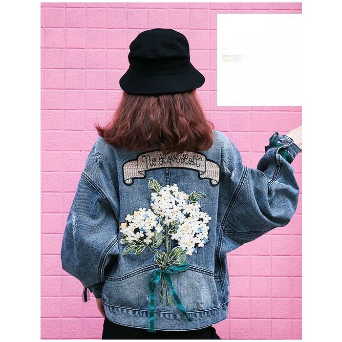 Embroidered Floral Bouquet Denim Jacket