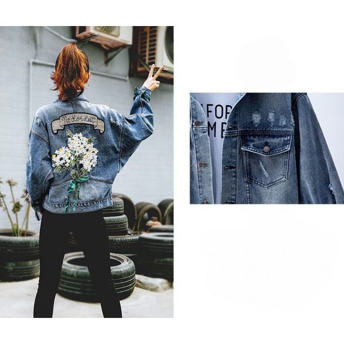 Embroidered Floral Bouquet Denim Jacket
