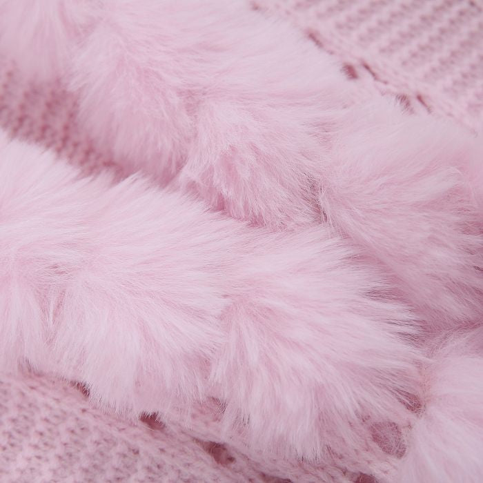Luxurious Knitted Faux Fur Trim Cape in Baby Pink