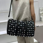 Sparkle and Edge Studded Duffle Bag in Black