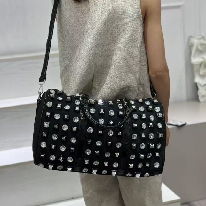 Sparkle and Edge Studded Duffle Bag in Black