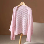 Pink Delicate Open Knit Cape with Button Detail