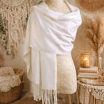 White Pashmina Scarf with Delicate Tassels