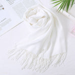 White Pashmina Scarf with Delicate Tassels