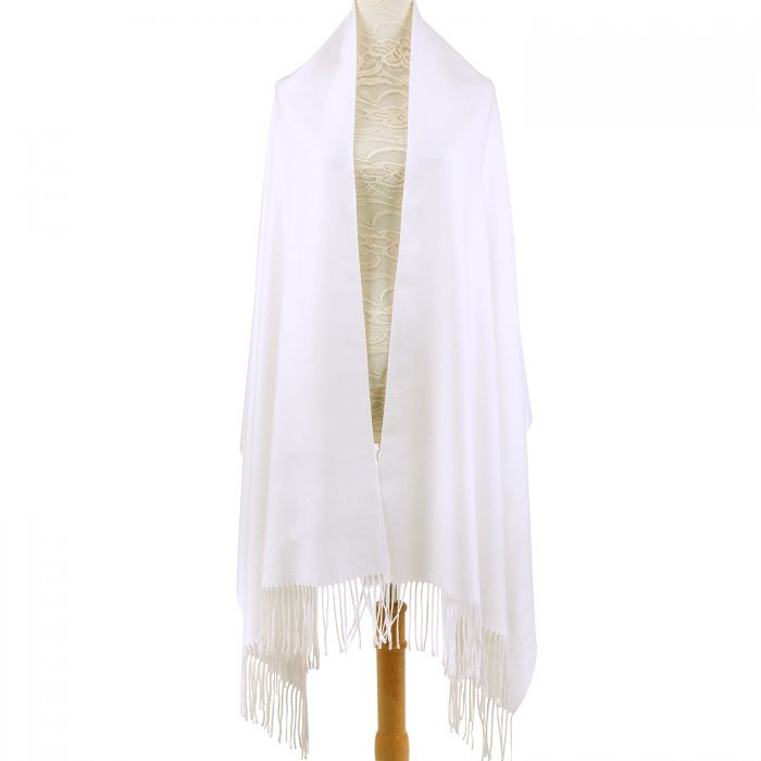 White Pashmina Scarf with Delicate Tassels