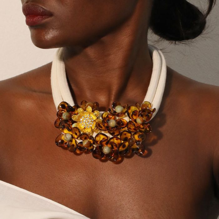 Tortoiseshell Floral Rope Necklace