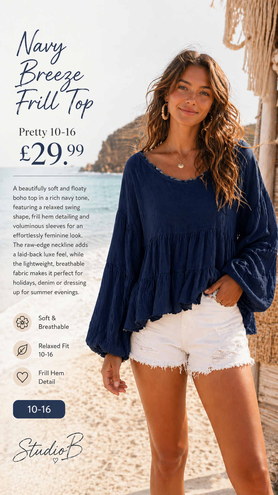Navy Breeze Frill Top