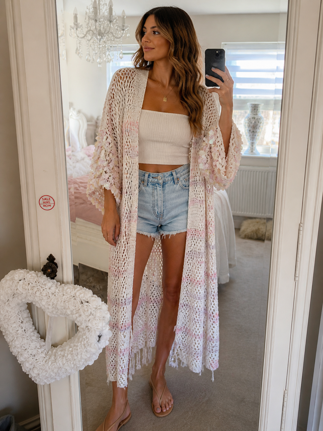 Rosé Glow Sequin Kimono