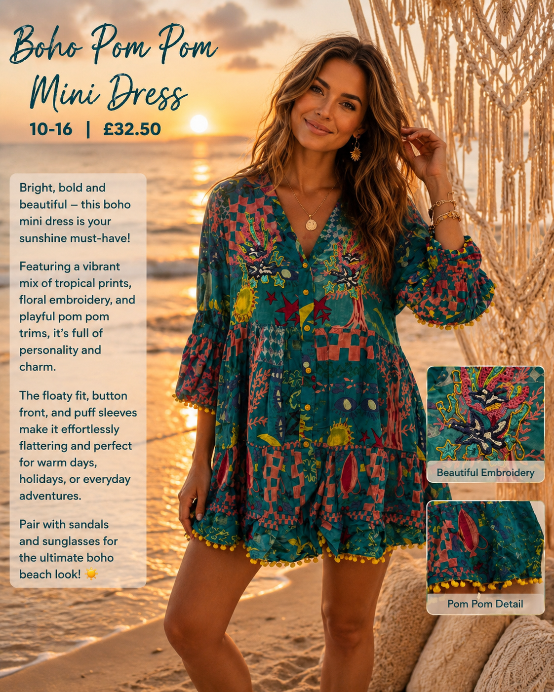 Boho Pom Pom mini dress