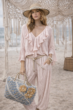 Waffle frill blouse