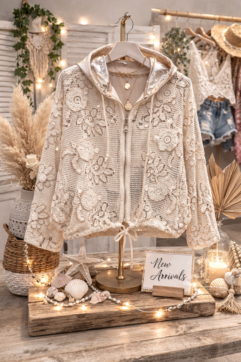Sandy Shores Crochet Hooded Jacket