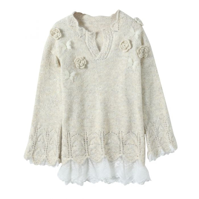 🤍 Ivory Lace Meadow Knit