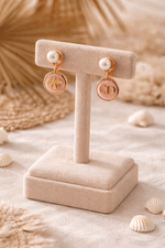 Blush Pearl Bee & Monogram Drop Earrings