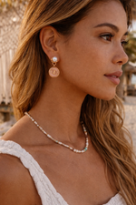 Blush Pearl Bee & Monogram Drop Earrings