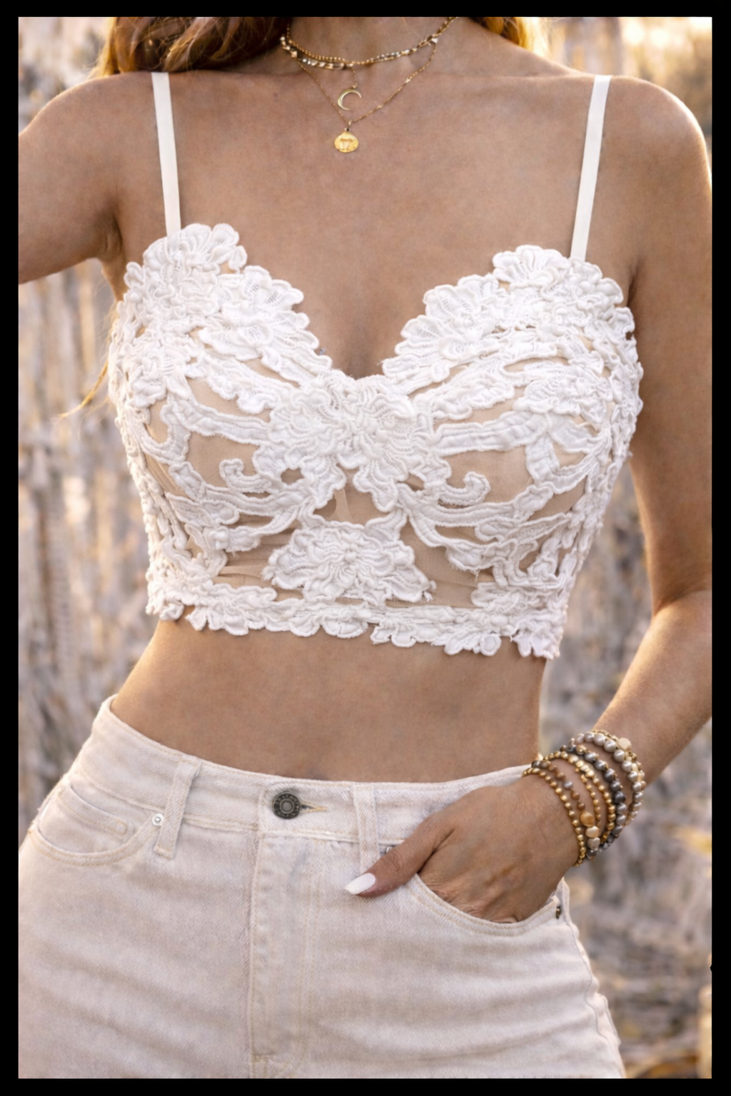 Ivory Bloom Lace Crop Top